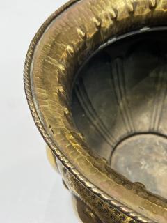 Large English Hand Hammered Brass Repouss Round Planter Jardini re - 4680889