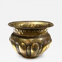 Large English Hand Hammered Brass Repouss Round Planter Jardini re - 4681130