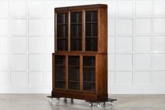 Large English Oak Carved Modular Glazed Bookcase - 4024480