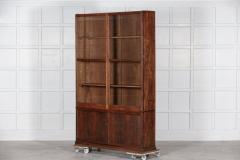 Large English Oak Glazed Bookcase Cabinet - 2735288