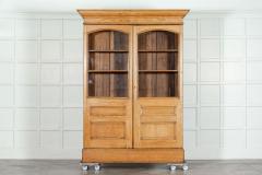 Large English Oak Glazed Bookcase Cabinet - 3726270