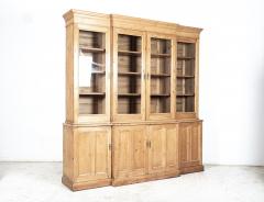 Large English Pine Glazed Breakfront Bookcase - 2556691