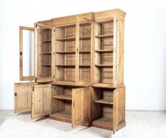 Large English Pine Glazed Breakfront Bookcase - 2556695