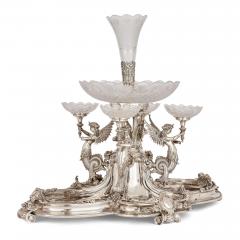 Large English silver plated and cut glass epergne centrepiece 20th Century - 4397806