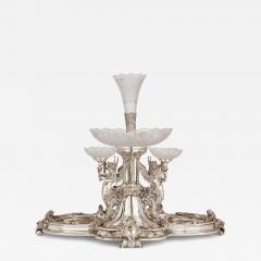 Large English silver plated and cut glass epergne centrepiece 20th Century - 4399518