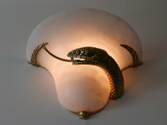 Large Exceptional Cast Brass Alabaster Snake Sconce or Wall Lamp Italy 1970s - 2055381