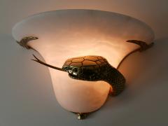 Large Exceptional Cast Brass Alabaster Snake Sconce or Wall Lamp Italy 1970s - 2055384