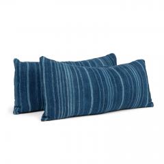 Large Faded Indigo Tone on Tone Striped Lumbar Cushion - 3621069