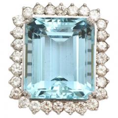 Large Fine Aquamarine and Diamond Ring or Pendant 18 Karat and Platinum - 3000425
