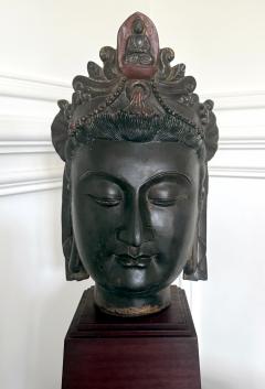Large Fine Bronze Head of Bodhisattva Avalokitesvara Qing Dynasty - 4283529