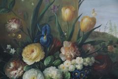 Large Framed Still Life Oil Painting of an Urn of Flowers on a Garden Bench - 4636191