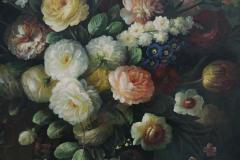 Large Framed Still Life Oil Painting of an Urn of Flowers on a Garden Bench - 4636193