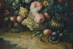 Large Framed Still Life Oil Painting of an Urn of Flowers on a Garden Bench - 4636196