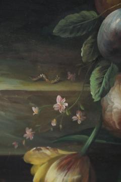 Large Framed Still Life Oil Painting of an Urn of Flowers on a Garden Bench - 4636199