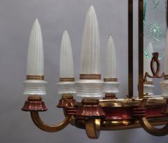 Large French 1950s Brass and Glass Chandelier - 365229