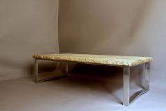 Large French 1970s Metal and Travertine Coffee Table - 416885