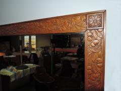 Large French Art Deco Floral Embossed Pearwood Frame Mirror - 357588