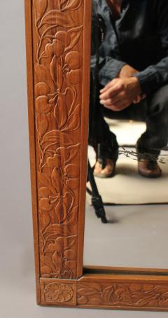 Large French Art Deco Floral Embossed Pearwood Frame Mirror - 357591