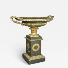 Large French Empire Patinated and Gilt Bronze Footed Bowl - 4130279
