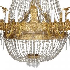 Large French Empire style glass and gilt bronze 18 light chandelier - 1234867