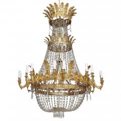 Large French Empire style glass and gilt bronze 18 light chandelier - 1234868