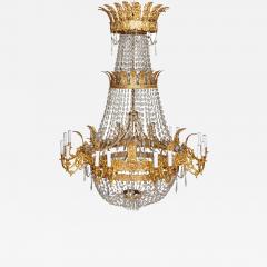 Large French Empire style glass and gilt bronze 18 light chandelier - 1234962