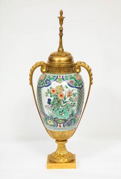 Large French Gilt Bronze Ormolu Mounted Chinese Famille Verte Porcelain Vase - 808160