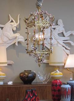 Large French Louis XVI Style Bronze Dor 4 light Lantern with Porcelain Flowers - 2192276