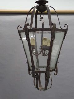 Large French Mid Century Wrought Iron Lantern Pendant Chandelier 1940 - 1787523