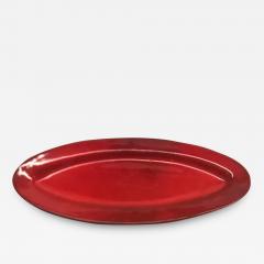 Large French Midcentury Oval Red Ceramic Serving Platter by Voltz Vallauris - 1605549