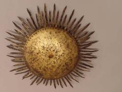 Large French Modern Neoclassical Gilt Iron Sunburst Flush Mount Pendant 1940 - 1799971