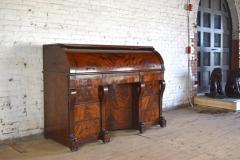 Large French Neoclassical Mahogany Roll Top Desk - 676156