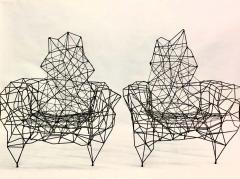 Large French Wrought Iron Rope Sculpture Lounge Chairs Style of Ron Arad Pair - 1609833
