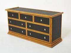 Large French bamboo rattan and brass chest of drawers 1960s - 2573708