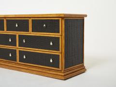 Large French bamboo rattan and brass chest of drawers 1960s - 2573709