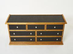 Large French bamboo rattan and brass chest of drawers 1960s - 2573716