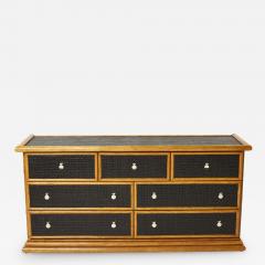 Large French bamboo rattan and brass chest of drawers 1960s - 2592392
