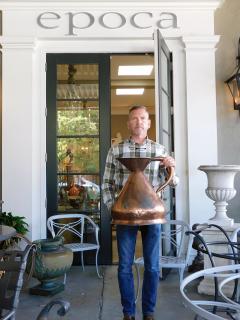 Large French hand hammered copper milk jug pitcher - 2257652