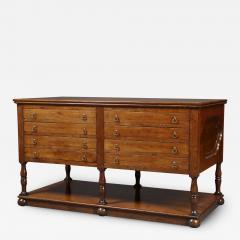 Large Fruitwood Six Leg Library Or Map Table With Two Banks Of Narrow Drawers - 2883137