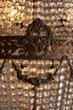 Large Gilt Bronze and Crystal Sac Perles Chandelier - 4510768