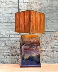 Large Glazed Ceramic Pottery Lamp w String Shade 1960 - 3459232