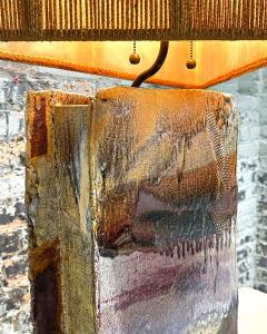 Large Glazed Ceramic Pottery Lamp w String Shade 1960 - 3459233