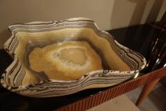 Large Hand Carved Onyx Bowl or Centerpiece in Gold Gray and White - 975430