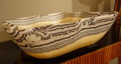 Large Hand Carved Onyx Bowl or Centerpiece in Gold Gray and White - 975433