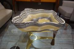 Large Hand Carved Onyx Bowl or Centerpiece in Gold Gray and White - 975434