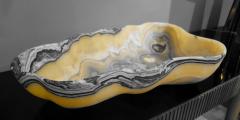 Large Hand Carved Onyx Bowl or Centerpiece in Gold Gray and White - 975522