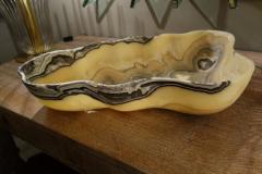 Large Hand Carved Onyx Bowl or Centerpiece in Gold Gray and White - 975526