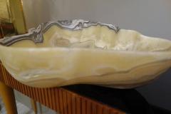 Large Hand Carved Onyx Bowl or Centerpiece in Gold Gray and White - 975527