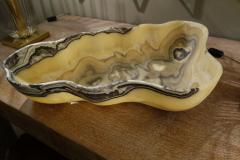 Large Hand Carved Onyx Bowl or Centerpiece in Gold Gray and White - 975528