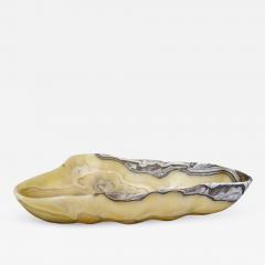 Large Hand Carved Onyx Bowl or Centerpiece in Gold Gray and White - 975782